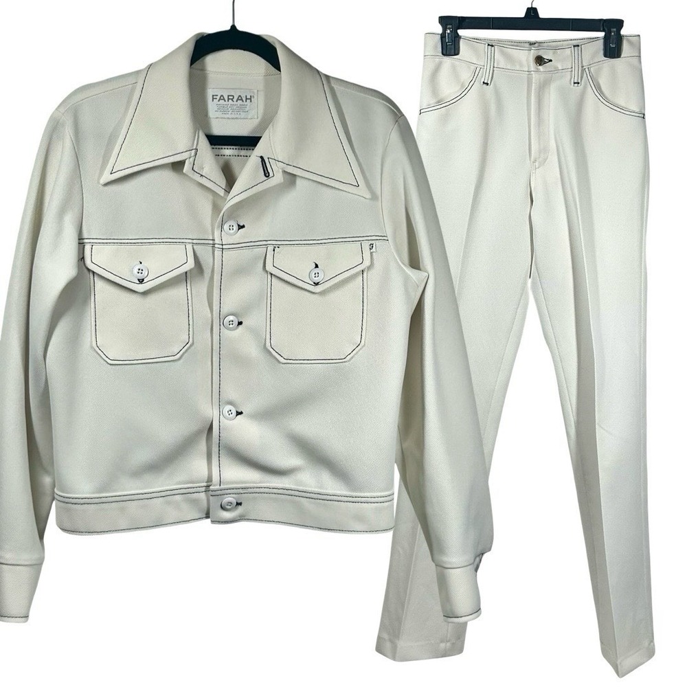 Farah‎ Vintage Handmade Pant Suit Size Small/Med Made in USA Custom Leisure 70s